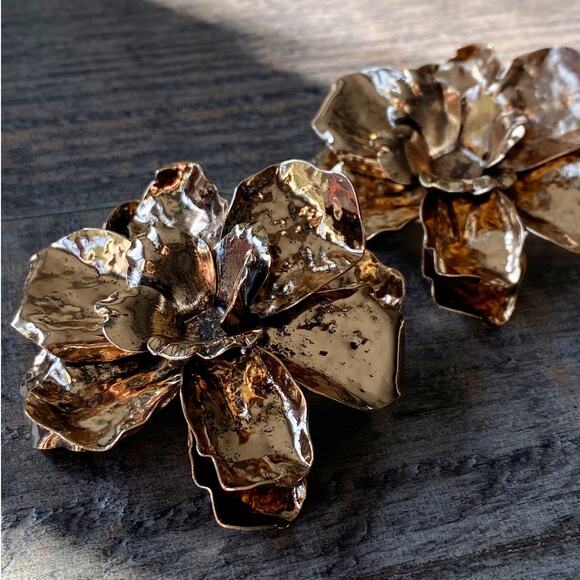 NEW Golden Flower Statement Earrings - Picture 5 of 13